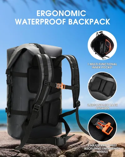 Miniatura 4 de IDRYBAG Mochila impermeable para viajes, kayak, canotaje, natación, embarque flotante de remo - Bolsa seca sumergible 35L/55L/85L
