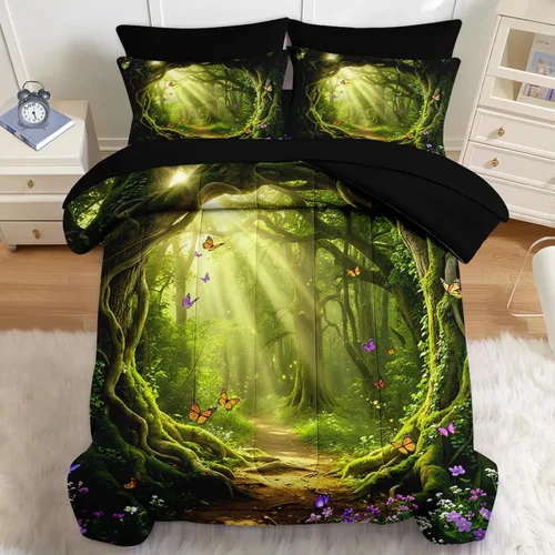 Miniatura 13 de Nesker Juego de edredón de primavera de 5 piezas, tamaño individual, juego de ropa de cama floral con mariposas para niños y adultos, juego