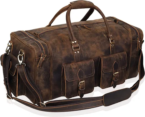 Bolsas de lona grandes para hombre, bolsa de viaje de cuero para gimnasio, deportes, fin de semana, Marrón, Bolsa de cuero