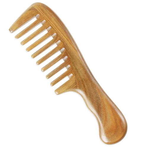 Miniatura 9 de Onedor Peine de pelo de sándalo verde natural, peine desenredante extragrande, 100% natural, antiestático, hecho a mano, marrón claro, para todas