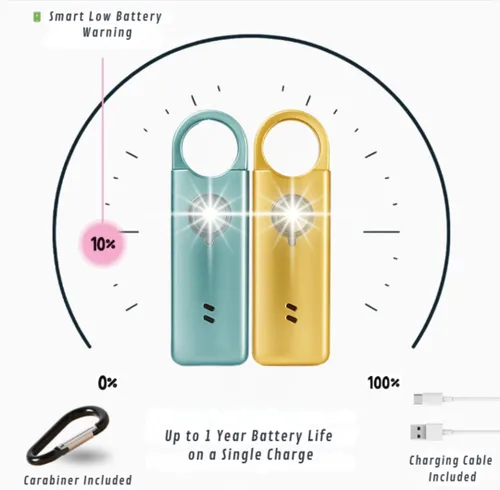 Miniatura 7 de VOLTEK Alarma personal de metal para mujer (negro) – Llavero de alarma de seguridad de autodefensa de 140 dB, alarma de emergencia recargable USB-C