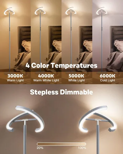 Miniatura 3 de SIBRILLE Lámparas de pie plateadas para sala de estar, lámpara de pie regulable continua con control remoto táctil, luz LED giratoria de 22 W, luz