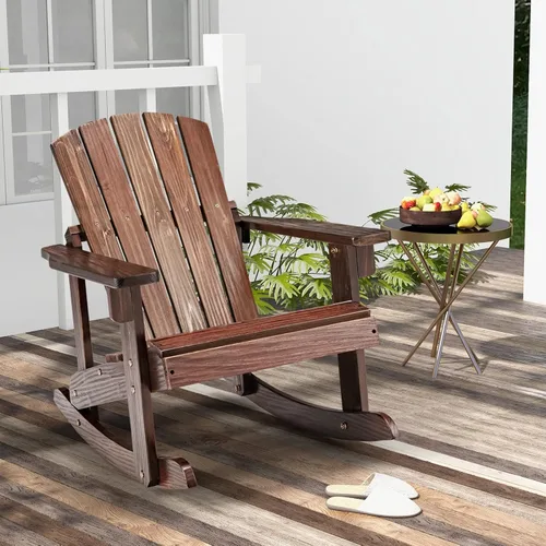 Miniatura 2 de Giantex Mecedora Adirondack de madera para niños, para exteriores, con asiento de listones, pies mecedores suaves, capacidad de peso de 300 libras