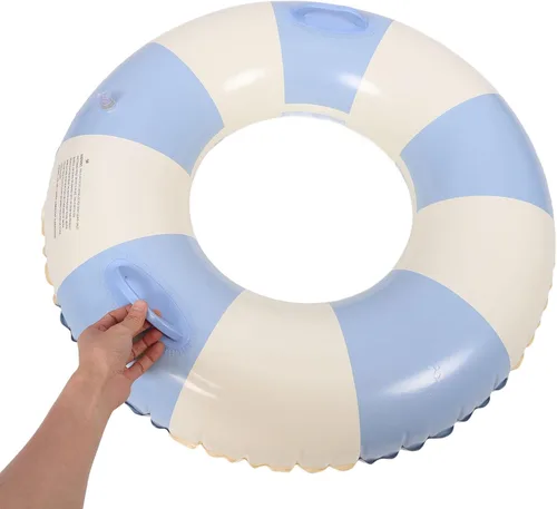 Miniatura 9 de Garneck Anillo de natación inflable de 32.3 pulgadas, diseño retro a rayas, flotante, flotadores de piscina con asas, anillos de PVC para adultos