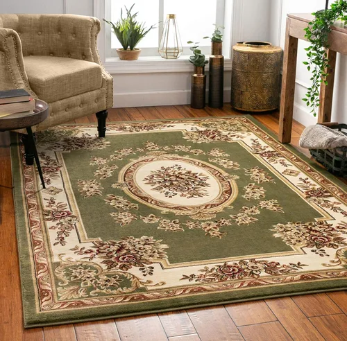 Miniatura 11 de Alfombra de pastoral con medallón de tejido suave y grueso, estilo europeo, con diseño floral y tradicional, fácil de limpiar, moderna, clásica