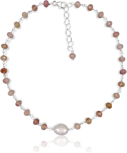 Hecho a mano con piedra semipreciosa o perla cultivada de agua dulce, delicado collar ligero estilo corto, collar o gargantilla con un colgante.,