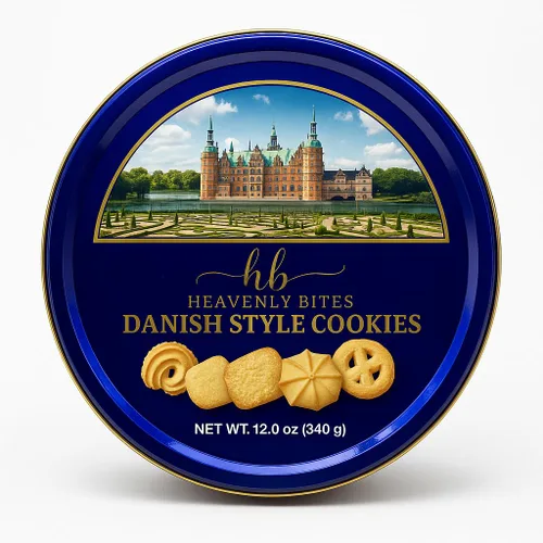Heavenly Bites Galletas de mantequilla estilo danés en lata de metal, 12 onzas