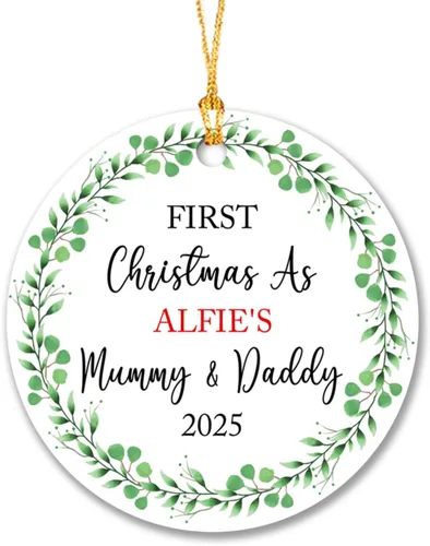 Miniatura 9 de Adorno de nuestra primera Navidad con huellas de patas, nombre personalizado para la primera Navidad del cachorro 2025, recuerdo de huella de perro