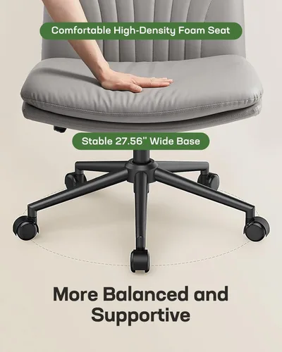 Miniatura 7 de Marsail Silla de escritorio sin brazos con ruedas: Silla amplia de cuero sintético con piernas cruzadas, silla giratoria ajustable y cómoda