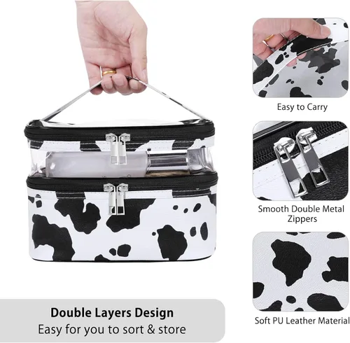 Miniatura 4 de HUA ANGEL Bolsa de cosméticos transparente de doble capa para mujeres, bolsa de maquillaje de viaje, bolsa de aseo impermeable, organizador de bolsa