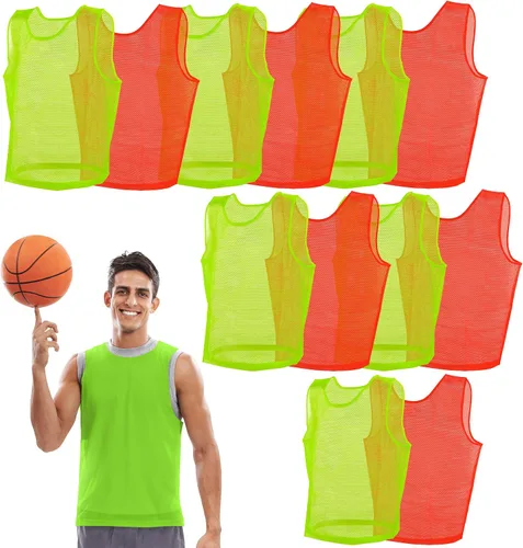 Get Out! Chaleco Scrimmage Pinnies 12pk en rojo y azul - Tallas para jóvenes, adolescentes y adultos - Jerseys de malla de nailon para cualquier