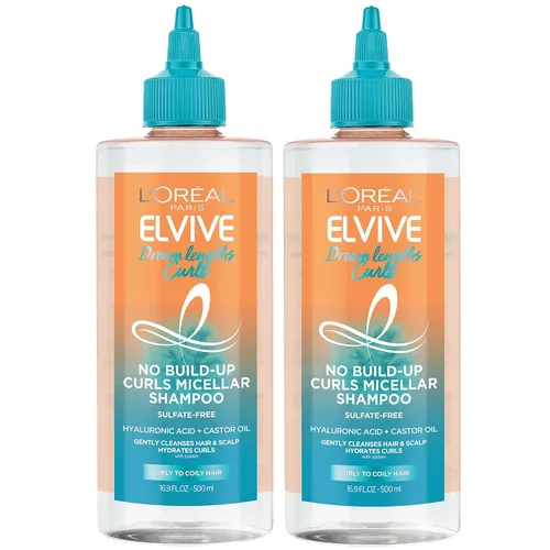 L'Oreal Paris Elvive Dream Lengths - Champú micelar sin acumulación, sin sulfatos, silicona y parabenos, con ácido hialurónico y aceite de ricino.