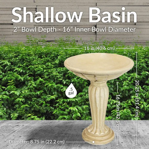 Miniatura 5 de Sunnydaze - Bañera para pájaros de hormigón de 20.25 pulgadas de alto para exteriores, columna griega, pedestal, baño para pájaros con construcción