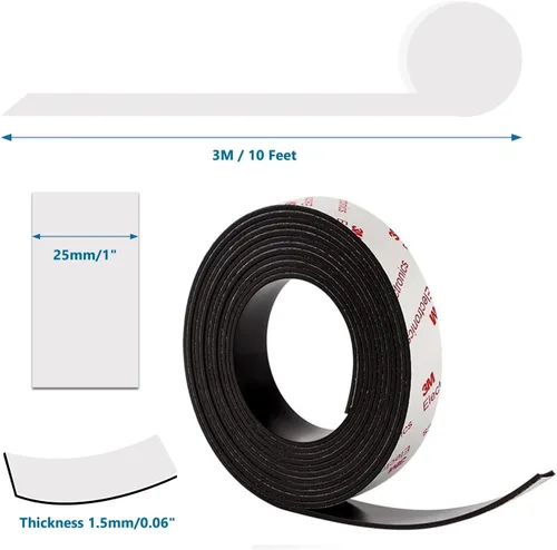 Cinta magnética adhesiva de 1 pulgada x 10 pies, tiras magnéticas flexibles con respaldo adhesivo 3M, rollo de cinta magnética