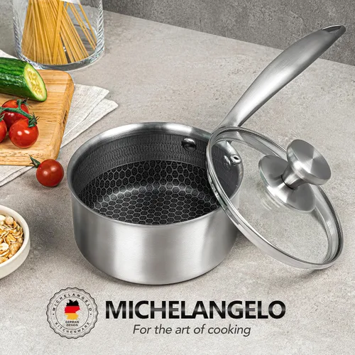 Miniatura 7 de MICHELANGELO Cacerola de 1 cuarto de galón con tapa, sartén de acero inoxidable de triple capa premium con tapa, cacerola pequeña