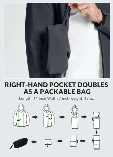 Miniatura 6 de BALEAF - Chaqueta impermeable para hombre, rompevientos, plegable, transpirable, ligera, resistente al viento, para senderismo, al aire libre