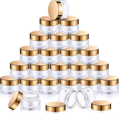 Miniatura 25 de SATINIOR 24 frascos de plástico transparente vacíos con tapas, recipientes de almacenamiento redondos de boca ancha para productos de belleza