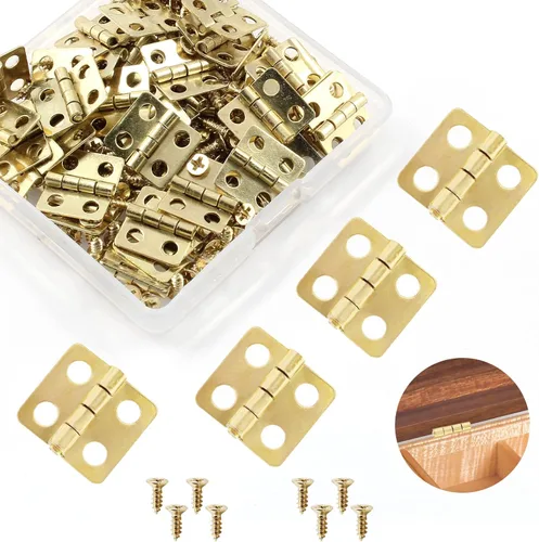 Miniatura 9 de 50 bisagras mini, bronce antiguo de 0.512 x 0.472 in, chapado en cobre, miniatura, retro, hierro, bisagras de montaje en superficie con tornillos