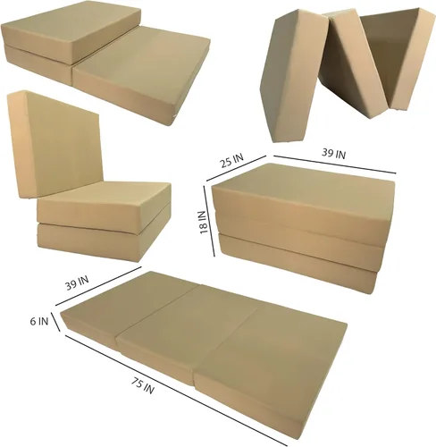 Miniatura 3 de D&D Futon Furniture Camas de espuma de triple pliegue Shikibuton de tamaño individual, 6 x 39 x 75, espuma de alta densidad de 1.8 libras, colchones