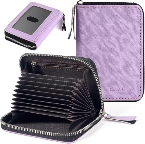 Miniatura 18 de Tarjetero RFID para tarjetas de crédito, cartera pequeña con cremallera de acordeón, estuche organizador de tarjetas para mujeres y hombres