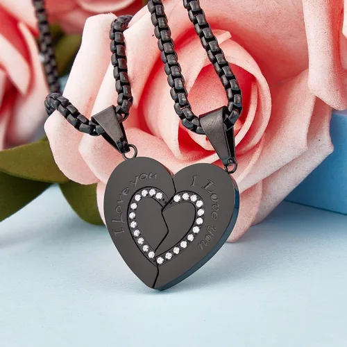 Miniatura 3 de Wolentty Pareja para él y ella collares de corazón roto colgantes con incrustaciones de piedra de circonio regalo de joyería para el día de San