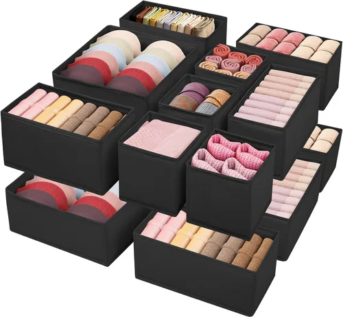 Miniatura 14 de Contenedores grandes de almacenamiento para estantes [4 unidades], cesta de almacenamiento plegable decorativa, organizador de armario de tela