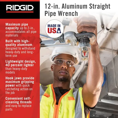 Miniatura 6 de RIDGID 31105 Llave de tubo recta de aluminio modelo 824, 24 pulgadas (producto 1) y llave de tubo recta de aluminio RIDGID 47057, 12 pulgadas