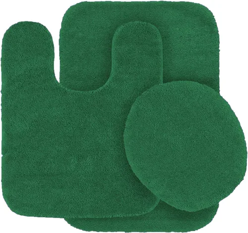 Miniatura 2 de Juego de 3 alfombras de baño antideslizantes de color sólido para baño, alfombra de contorno en forma de U, tapete y cubierta para la tapa del Negro