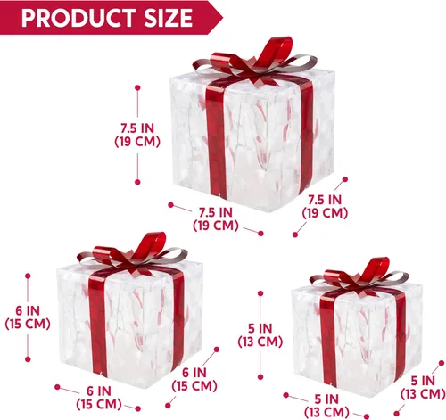 Miniatura 3 de JOIEDOMI Cajas de regalo iluminadas de Navidad, juego de 3 cajas de regalo transparentes con iluminación de Navidad, cajas de Navidad con luz LED