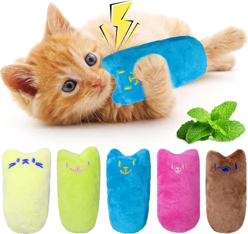 Miniatura 9 de Seyezo Juguetes de hierba gatera para gatos de interior, paquete de 5 juguetes para gatos, juguetes esponjosos de hierba gatera para masticar
