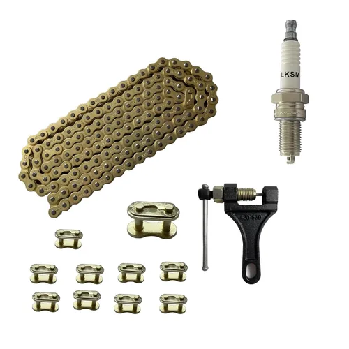 Miniatura 3 de Oro 420 Cadena de Motocicleta de 132 Eslabones Estándar con Rompecadena 10 Eslabones Maestros de Conexión para Motocicleta Pit Dirt de 100 cc, 110