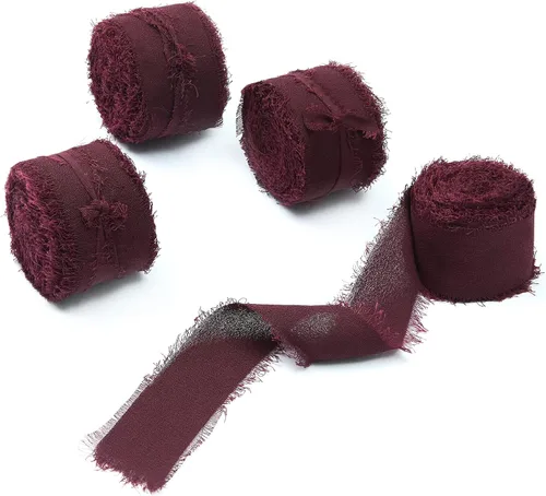 Miniatura 39 de 4 rollos de cinta de gasa de gasa con flecos de 1 pulgadas de ancho x 5 yardas, color rojo óxido, bordes deshilachados para invitaciones de boda