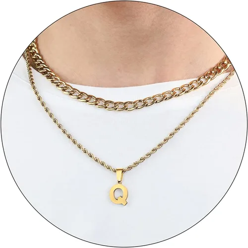 Miniatura 75 de SENRAN Collar con inicial en capas de la A a la Z para hombre, cadena de cuerda torcida de acero inoxidable de 18 a 20 pulgadas, dije de letra