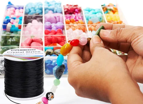 Miniatura 6 de Paxcoo Cuerda elástica para pulseras, 0.031 in, color negro, cuerda elástica para joyería, hilo para pulseras, collares, cuentas y fabricación