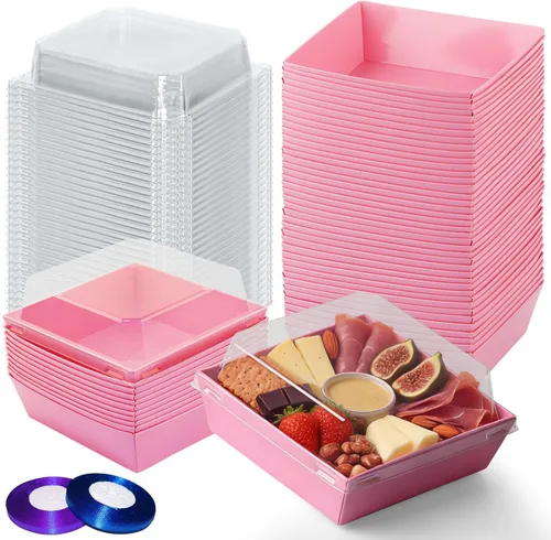 Miniatura 8 de Paquete de 50 cajas de charcutería con tapas transparentes, cajas pequeñas de charcutería de 4 pulgadas para presentar y transportar un surtido
