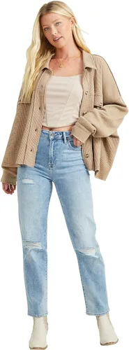 Miniatura 5 de ALTAR'D STATE Jeans de talle alto para mujer, mezclilla rasgada con cierre de cremallera, azul y negro