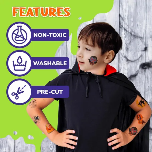 Miniatura 5 de ArtCreativity Tatuajes temporales de Halloween para niños, paquete de 144-2 pulgadas, no tóxicas, calcomanías para niños y niñas, lo mejor