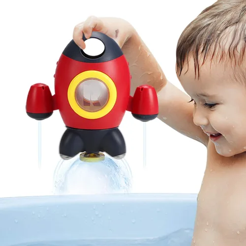 Elovien Juguetes de Baño, Juguetes de Baño con Cohete Espacial para Niños Pequeños de 1 a 3 Años, Juguetes de Baño para Bebés que Rocían Agua con