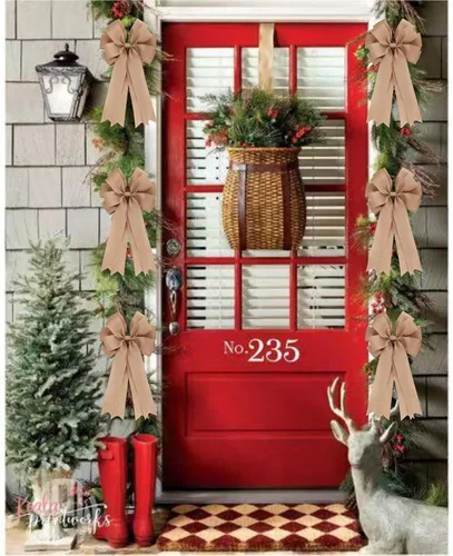 Miniatura 7 de Meseey 2 Piezas Lazos Grandes de Arpillera de 20 x 10 Pulgadas Coronas Estilo Granja Lazo de Yute para Envolver Regalos Decoración de Árbol Puerta