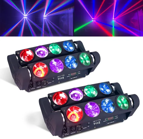 Miniatura 9 de 8x15W Spider Moving Head Light LED RGBW 4in1 Luz de escenario portátil, haz de fiesta estroboscópico DJ Iluminación DMX 512 y activado por sonido