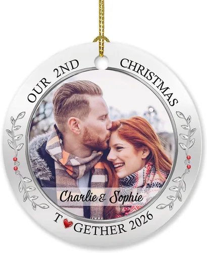 Miniatura 9 de Adorno de 5º aniversario, decoración del árbol de Navidad, nombres personalizados y recuerdos de aniversario de fotos, regalos para parejas juntas
