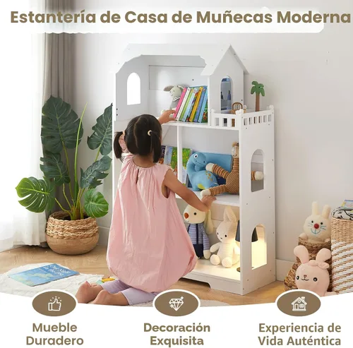 Miniatura 2 de Estantería de Casa de Muñecas de Madera - Estantería de Casa de Muñecas para Niños Pequeños, Espacio Extra para Almacenamiento de Juguetes y Libros