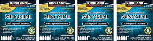 Kirkland Minoxidil 5 porcentaje extra fuerte tratamiento de recrecimiento de pérdida de cabello para hombres, paquete de 4 (suministro de 6 meses)
