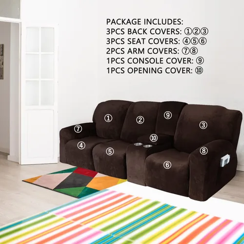 Miniatura 3 de Aedlcal Fundas para sofá reclinable, 10 piezas, fundas de sofá reclinable de felpa de terciopelo con consola central, con bolsillo lateral