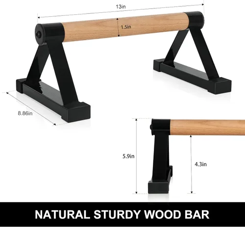 Miniatura 2 de Barras de flexiones de madera, barras paraletas, barras antideslizantes para parada de manos para calistenia, fitness, entrenamientos de piso, Negro