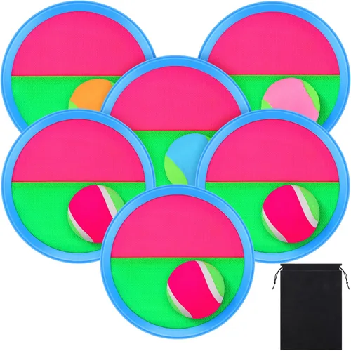 Aneco Juego de palas de disco y pelota de lanzamiento con bolsa de almacenamiento, 6 paletas y 6 pelotas Azul claro