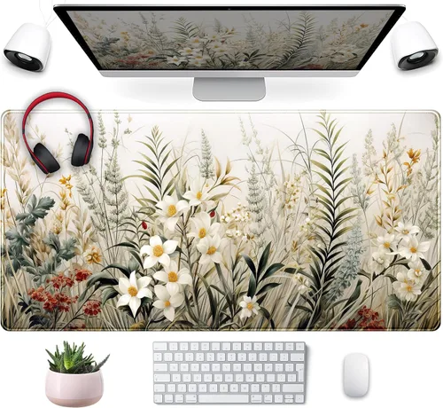 Miniatura 6 de Tapete para teclado bohemio con pintura pastel, tapete para mouse con plantas verdes matcha, accesorios abstractos, tapete de escritorio