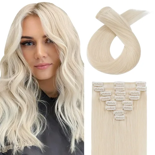 Miniatura 10 de Extensiones de cabello con clip, cabello humano Remy, extensiones de cabello largo lacio de una pieza con 5 clips, con gancho para colgar