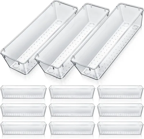 Miniatura 7 de Maitys 12 piezas organizador de cajones de tocador 9 x 3 x 2 pulgadas, organizadores de utensilios de plástico transparente para cajones de cocina