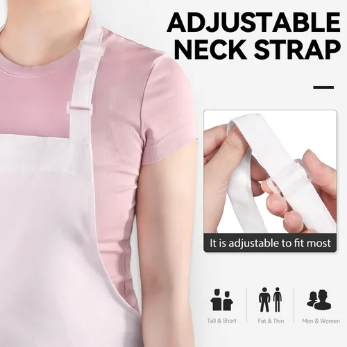 Miniatura 4 de NLUS Paquete de 2 delantales blancos con 2 bolsillos para mujeres y hombres, delantales de cocina con bolsillos, delantales de chef para hornear